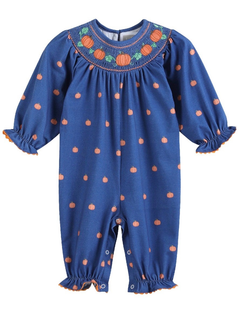 Lil Cactus Navy Pumpkin Smocked One-Piece - Fall Girls